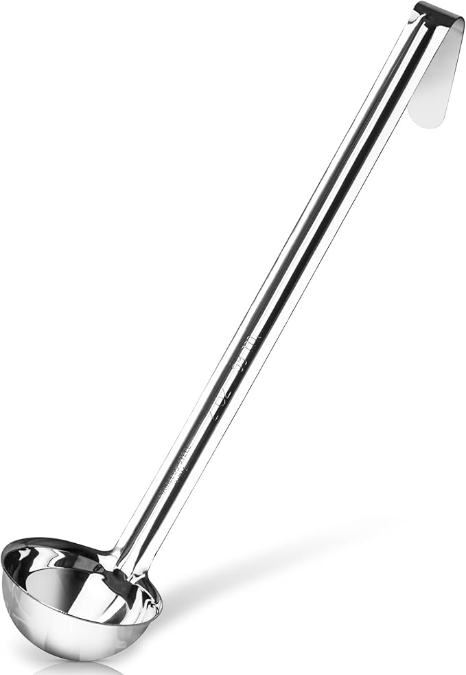 Whysko Soup Ladle Stainless Steel, 2 oz Metal Ladle Spoon, Rustproof Heat Resistant Materials for Cooking and Serving Soups and Sauces, Commercial Grade for Restaurants Catering and Kitchen Essentials