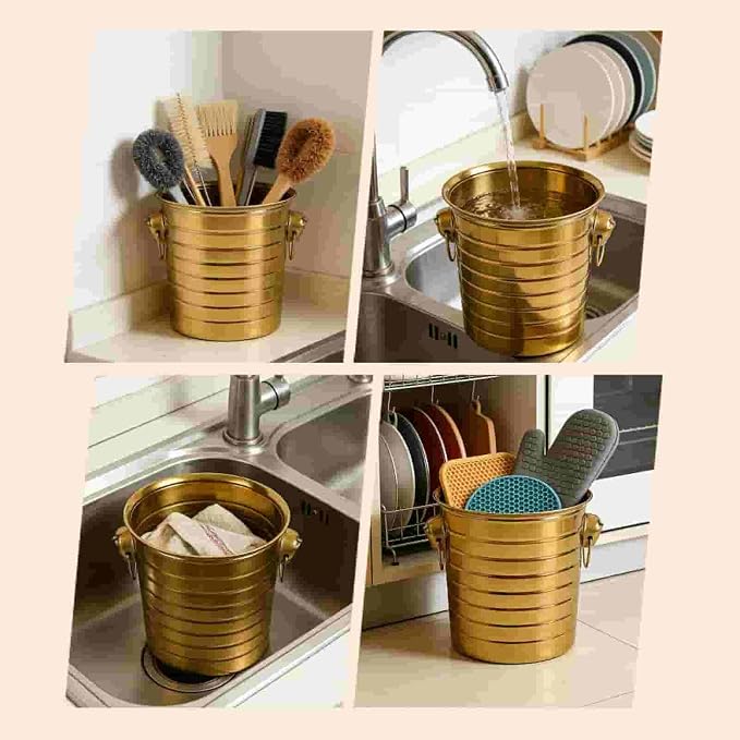 Utensil Holder for Kitchen Counter , Large Gold Stainless Steel Cooking Utensil Holder ,Utensil Organizer for Spatula