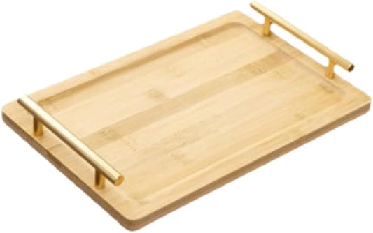Serving Tray Coffee Table Tray with Metal Handles Rectangular Serving Platter Snack Trays for Food Dinner Counter Table Decor, M