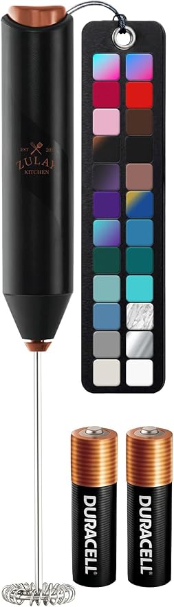 Zulay Kitchen Powerful Milk Frother AA Batteries Included – Ultra Fast Handheld Drink Mixer with Stainless Steel Whisk Stirrer for Coffee, Protein, Matcha & More, Frother Wand Electric Frothmate