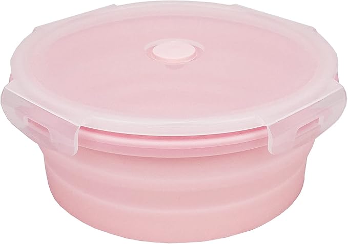 CARTINTS Silicone Collapsible Food Storage Containers-Prep/Storage Bowls with Lids – Set of 4 Round Silicone Lunch Containers – Microwave and Freezer Food Containers(pink)