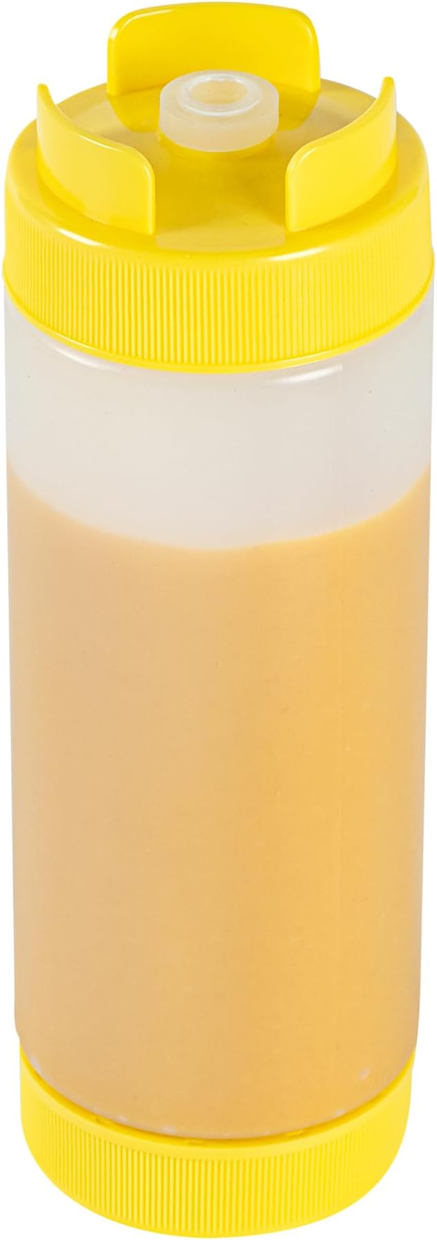Restaurantware Plastic Squeeze Bottle 20 oz Refillable Condiment Bottle Large Valve Dishwashable Yellow Inverted Sauce Dispenser For Thick Condiments, Dressings, Batter, Sour Cream, And Syrups