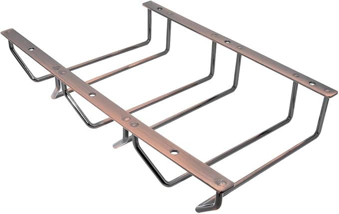 18cm Wine Glass Rack - Under Cabinet Stemware Wine Glass Holder Glasses Storage Hanger Metal Organizer for Bar Kitchen, Copper Finish (3 Rows, 1 Pack)