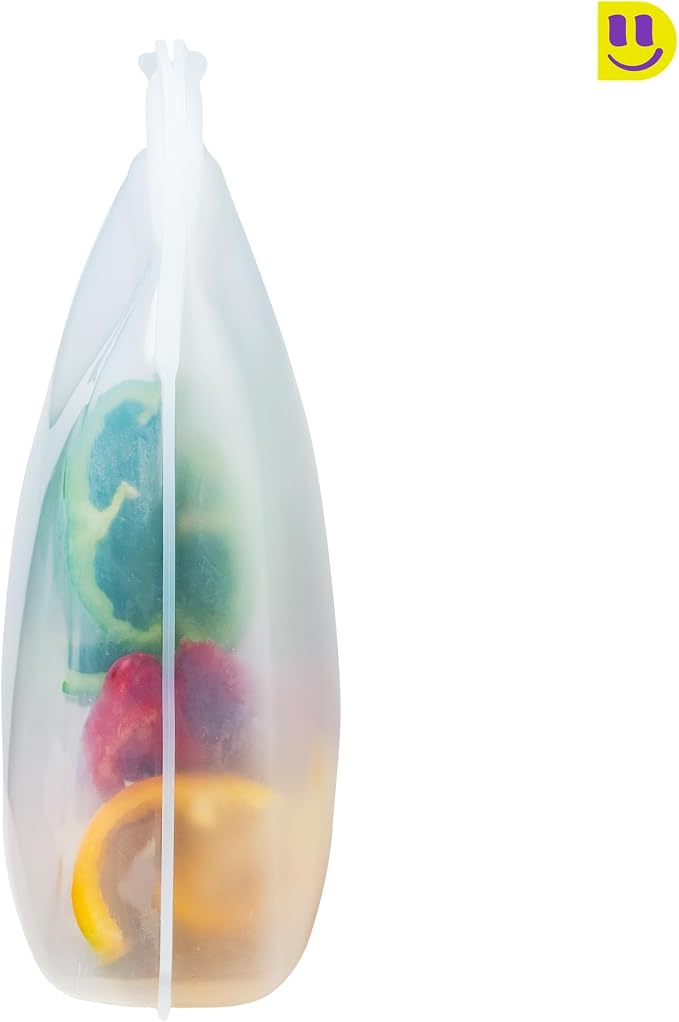 Reusable Silicone Half Gallon Bag (Medium 28oz+) – Extra Thick Freezer Storage Bag for Marinating, Sous Vide & Bulk Food – Airtight Stand-Up Platinum Silicone Container – Oven & Microwave Safe