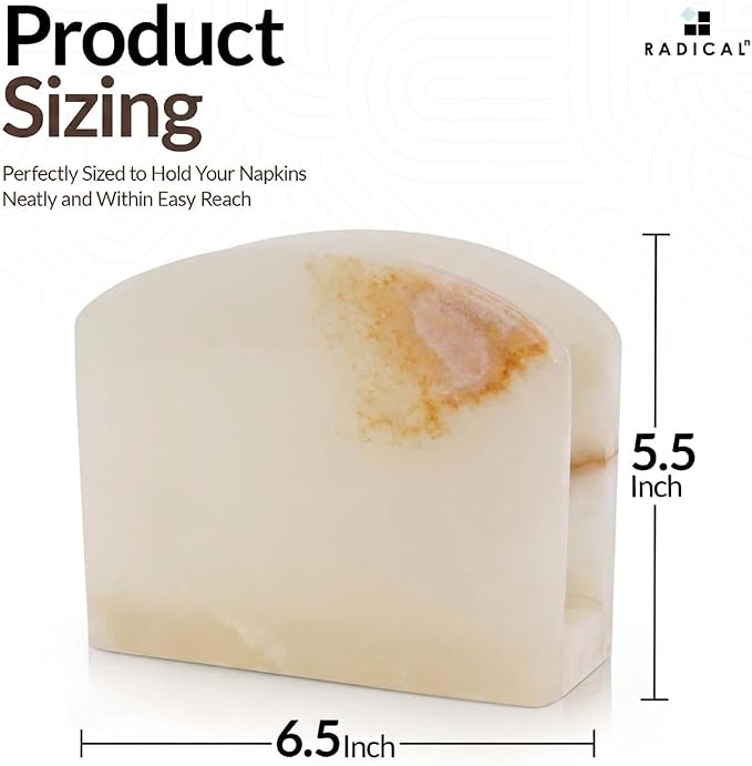 Radicaln Marble Napkin Holder 5.5" Inches White Onyx Handmade Simple Modern Home & Kitchen Napkins Paper Holder For Countertop - Ideal Napkin Holder for Home Decor