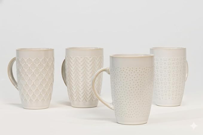 House Beautiful Versatile Classic Stoneware Mug Set – 22 oz, Set of 4 (Linen Hues)