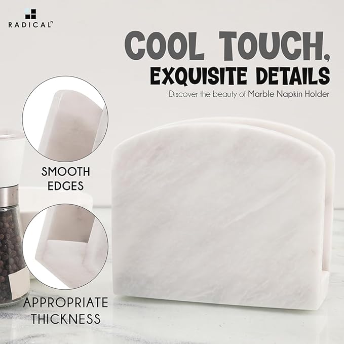 Radicaln Marble Napkin Holder 5.5" Inch White Handmade Dining Table Napkins Holder - Simple Modern Home & Kitchen Paper Towel Holder Countertop For Home Decor