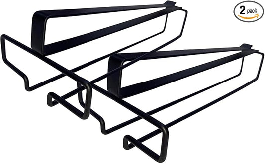 LINFIDITE Wine Glass Holder 2PCS Stemware Rack Hanger Under Cabinet Wine Glass Rack Kitchen Hanging Storage Rack Organizer,Black (For Partition Thickness under 1.18")