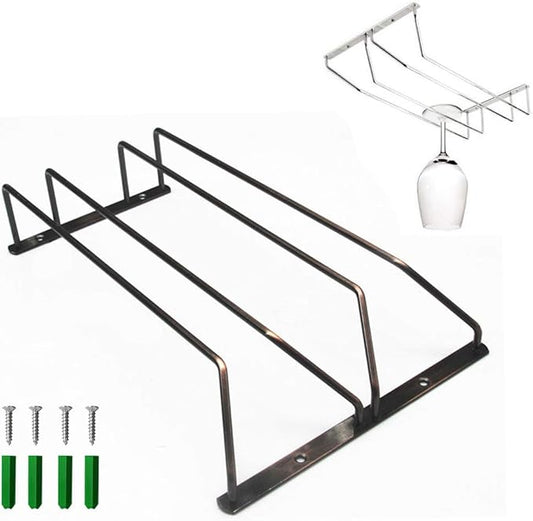 Stemware Wine Glass Hanging Rack Under Cabinet Kitchen Bar Storage Wine Glass Rack Holds up to 8-10 Wine Glass, 13.4 Inch 2 Rows, Bronze
