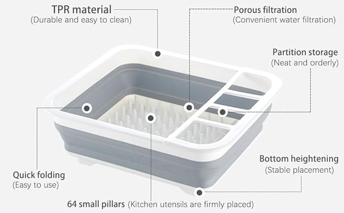 Casaphoria Collapsible Small Dryer Rack Over The Sink for Counter Plate Rack,Plastic Portable Dinnerware Organizer-Space Saving Storage Tray