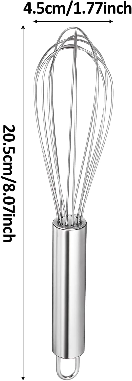 Ptwola Stainless Steel Whisk Professional Whisk for Kitchen Cooking Ergonomic Handle Dishwasher Safe Perfect for Blending, Whisking, Baking, Beating (8 inches Silver)