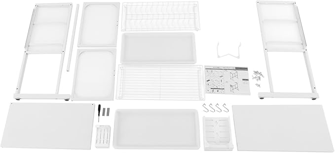 Kitchen Storage Rack, 3-Tier Metal Dish Rack, Over The Sink Dish Drainer Drying Rack, Table Standing Microwave Oven Shelf w/ Feet Adjustable, Home Storing Organizer Unit for Kitchen Utensils (White)
