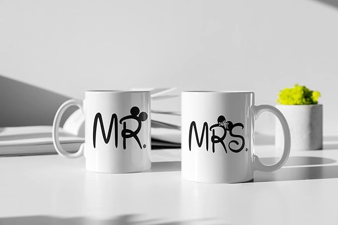 Promotion & Beyond Mr and Mrs Mug Set Matching Coffee Mug Set Gift for Couples Coffee Mugs MCPL117 (Ceramic, 11 oz. (Set of 2))