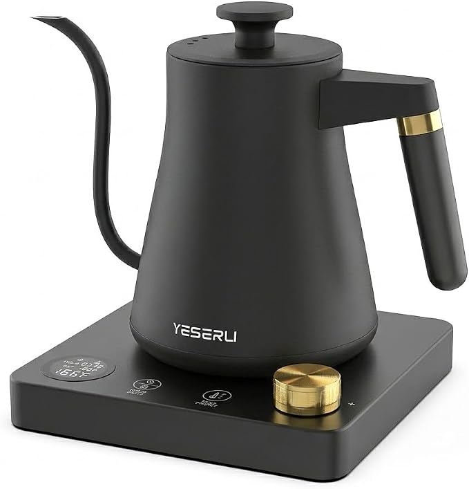 1.0L Gooseneck Electric Kettle with ±1℉ Temperature(104-212F) Control, Expert Brew Pour-Over Coffee & Tea,4 Temp Preset,12H Keep Warm,304 Stainless Steel Interior, 1200W Fast Boiling, Matte Black
