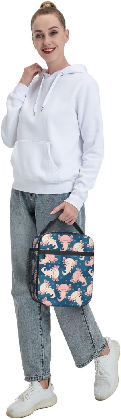Axolotl Lunch Box Insulated Reusable Lunch Bag Cooler Bag For Women Men Work Picnic Hiking