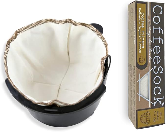 CoffeeSock ’The Original’ Reusable 100% Organic Cotton Coffee Filters - 2 pack Basket Filters 3-6 cup fit | Coffee Sock Cloth Coffee Filter | Organic Cotton Alternative – Zero-waste & Eco-Friendly