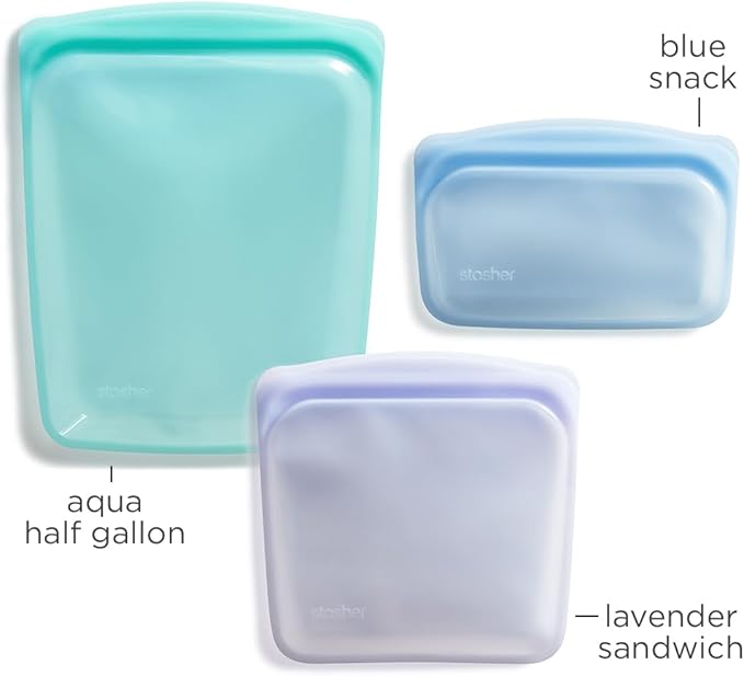 Stasher Silicone Reusable Storage Bags, 3-Pack, Reusable Freezer Bags, Microwave, Dishwasher, Oven Safe, Sous Vide, Premium Lunch Containers, Eco Friendly, Food Storage Bags, Snack Bags, Multicolor | Reusable Food Bags