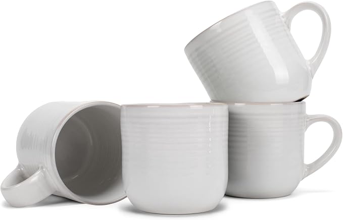 Elanze Designs Glossy Reactive Glaze Large 17 Fluid Ounce Everyday Kitchen Food Grade Ceramic Stoneware Coffee Mug Cup with Comfort Curved Handles, Set of 4, Classic White