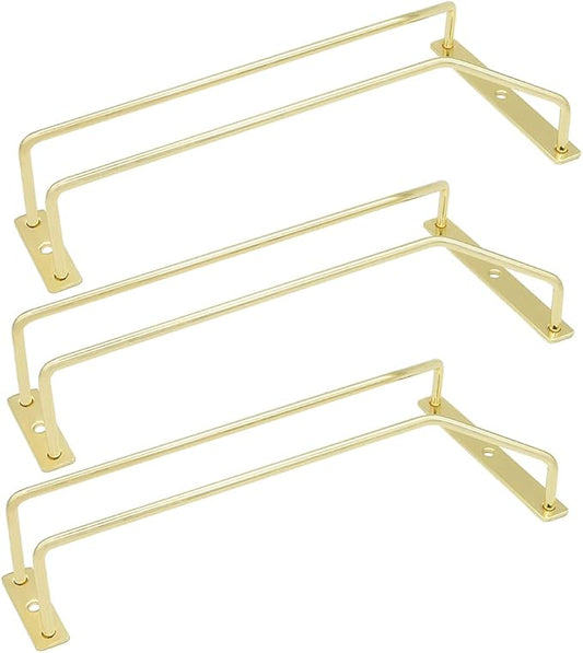 9.64-Inch Gold Wine Glass Rack, Under Cabinet Wine Glass Holder Stainless Steel Stemware Rack - Hanging Stemware Holder for Cabinet Kitchen Bar, Set of 3