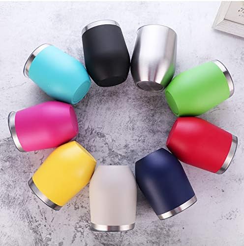 12 oz Stainless Steel Wine Tumbler Stemless Glasses with Lid, Double Wall Insulated Travel Mug Perfect for Wine, Coffee, Drinks, Champagne, Cocktails(Black)
