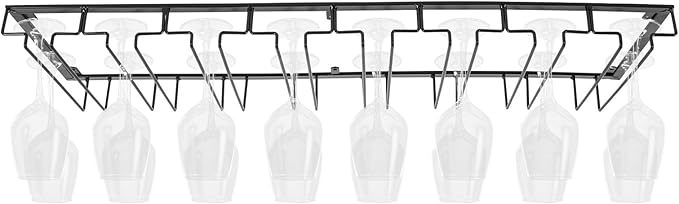 16 Wine Glasses Rack Holder Hanging Metal Storage Shelf Wall-Mounted Cup Holder Upside Down Hanging Under Cabinet Wine Glass Iron Holder Rack For Bar Kitchen (Black)