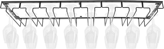 16 Wine Glasses Rack Holder Hanging Metal Storage Shelf Wall-Mounted Cup Holder Upside Down Hanging Under Cabinet Wine Glass Iron Holder Rack For Bar Kitchen (Black)