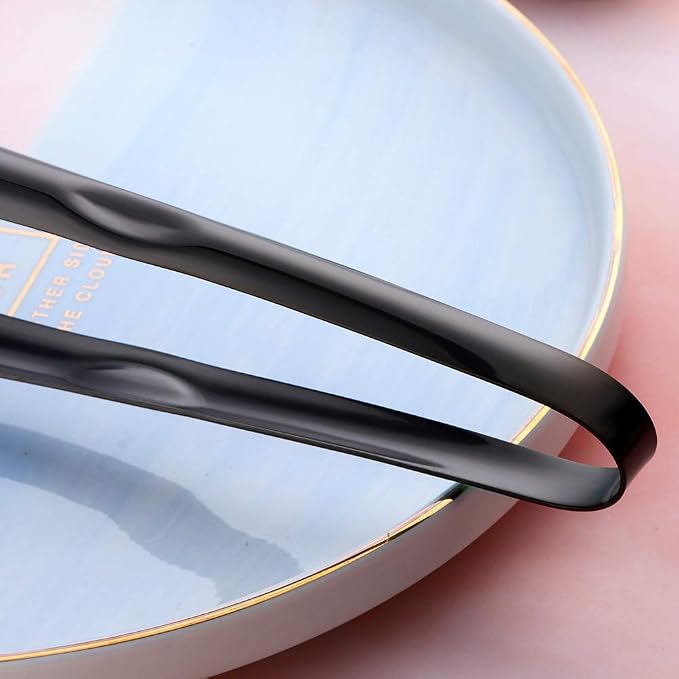 Stainless Steel Cooking Tongs for Frying, 9 Inches Serving Tongs Appetizers Charcuterie with Teeth for Parties, Food Tongs Kitchen Tongs for Nonstick Cookware, Set of 2 (Black)