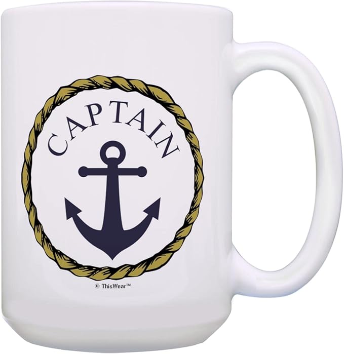ThisWear Classic Nautical Captain Mug Boat Captain 15oz Ceramic Coffee Mug with Handle