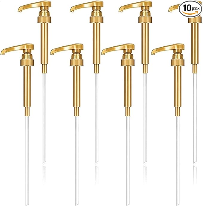 Lavandi 8pcs Syrup Pumps,Coffee Syrup Pump Dispenser Fits 750ml-25.4 oz Bottles,Replacement Syrup Bottle Pump Dispenser for Flavorings Creamer (Gold)
