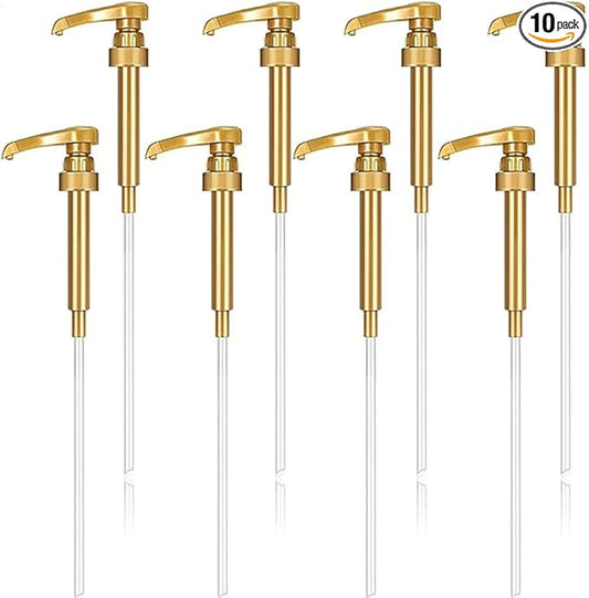 Lavandi 8pcs Syrup Pumps,Coffee Syrup Pump Dispenser Fits 750ml-25.4 oz Bottles,Replacement Syrup Bottle Pump Dispenser for Flavorings Creamer (Gold)