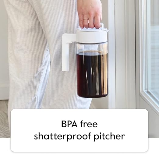 Takeya Deluxe Cold Brew Coffee Maker - BPA-Free Tritan Pitcher with Airtight Leakproof Lid, Silicone Grip Handle, Fine-Mesh Filter - Shatter-Proof, Dishwasher Safe, Made in USA - 2 Quart/Stone