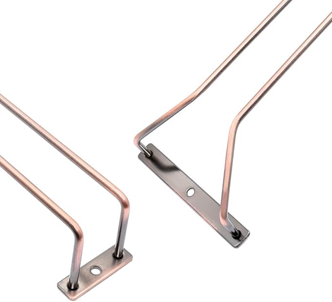 40.5cm Copper Wine Glass Rack, Stemware Rack, Wire Hanging Rack, Under Cabinet Metal Wine Glass Holder (1 Rows, 2 Pack)