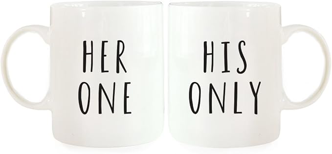 Andaz Press Funny Couples 11 oz Ceramic Coffee Mugs, Her One, His Only, His and Hers Mugs Set of 2, Valentines Day Coffee Mug for Him and Her, Mr and Mrs Mugs, Couple Mugs for Husband and Wife