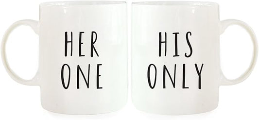 Andaz Press Funny Couples 11 oz Ceramic Coffee Mugs, Her One, His Only, His and Hers Mugs Set of 2, Valentines Day Coffee Mug for Him and Her, Mr and Mrs Mugs, Couple Mugs for Husband and Wife