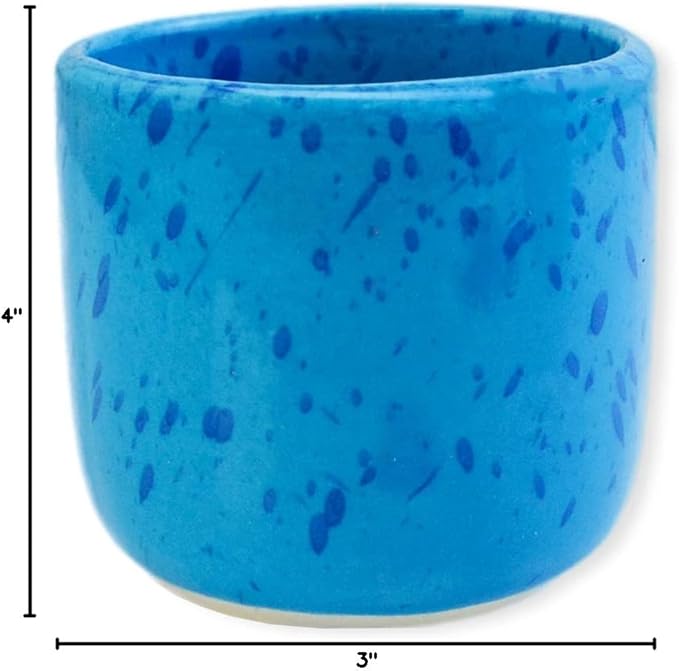 roro 8 oz Coral Blue Ceramic Sipper Cups – Set of 2 Artisan Speckled Stoneware, Lead-Free Glaze, Microwave, Dishwasher & Oven Safe, for Coffee, Tea, Cocoa & Other Drinks