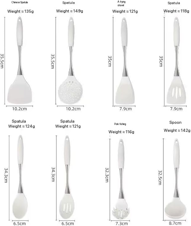 8-Piece Silicone Kitchen Utensil Set, White and Gold, Heat Resistant Cooking Tools with Comfort Handles- Includes Spatula & Spoon for Nonstick Cookware (Green & Gold)