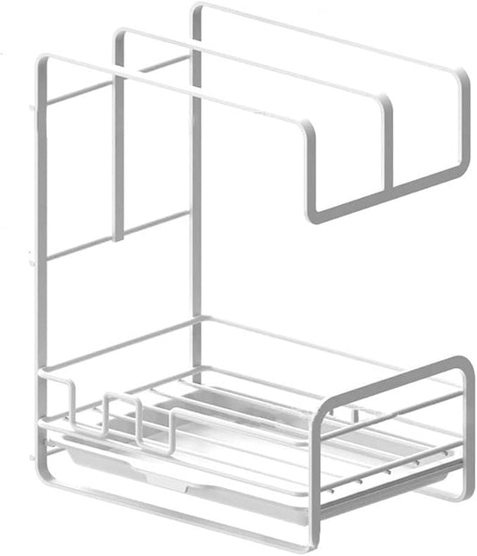 Thick Kitchen Wrought Iron Rag Rack Wall-Mounted Non-Perforated Countertop Rack Sink Sponge Drain Basket Rack Storage Rack (Color : Black) (White)