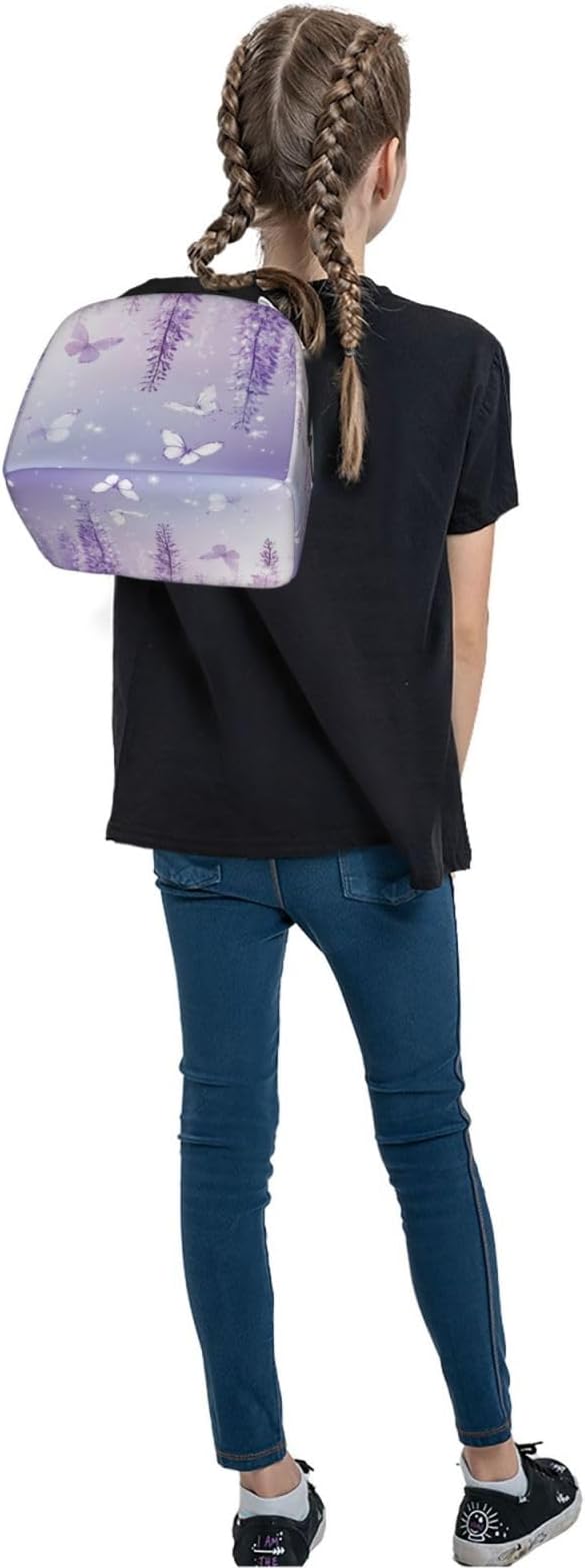 Lunch Bag Lavender Butterfly Light Purple Flower Insulated Lunch Box Reusable Cooler Tote for Adults Student Girl Boy Work Office School Picnic Over 3 Years Old