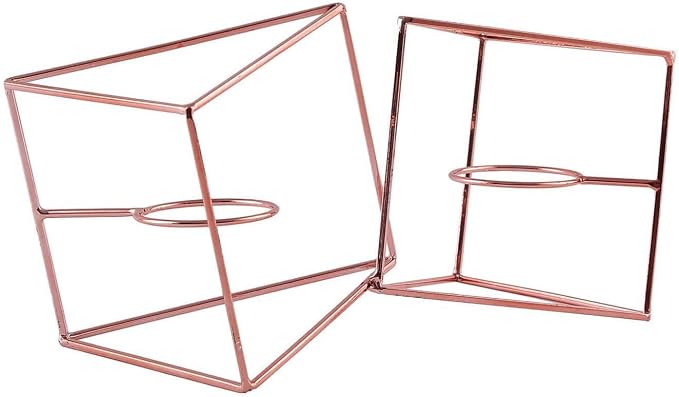 Efavormart 9" Rose Gold Geometric Candle Holder Set 2 Metal Geometric Centerpieces Joint Together