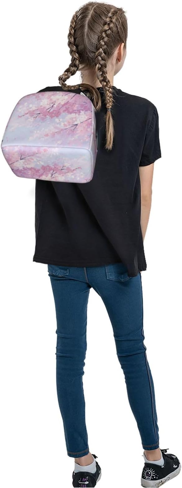 Insulated Lunch Bag Floral Cherry Blossom Flower, Leakproof Lunch Tote for Work School, Reusable Lunch Box Cooler for Adults Students, Compact Lunch Bag for Office College Picnic
