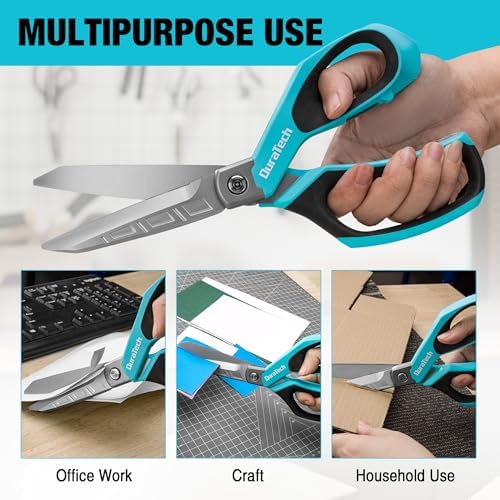 DURATECH 10" All-Purpose Heavy Duty Scissors, Stainless Steel Utility Scissors with Ergonomic Handle, Industrial Shears for Carpet, Leather, Fabric, and Household Use (Pack of 2)