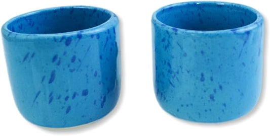 roro 8 oz Coral Blue Ceramic Sipper Cups – Set of 2 Artisan Speckled Stoneware, Lead-Free Glaze, Microwave, Dishwasher & Oven Safe, for Coffee, Tea, Cocoa & Other Drinks