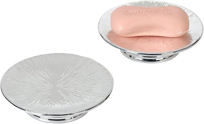 Metallic Silver Ceramic Candle Plate and Jewelry Dish Set of 2, 5" Diameter