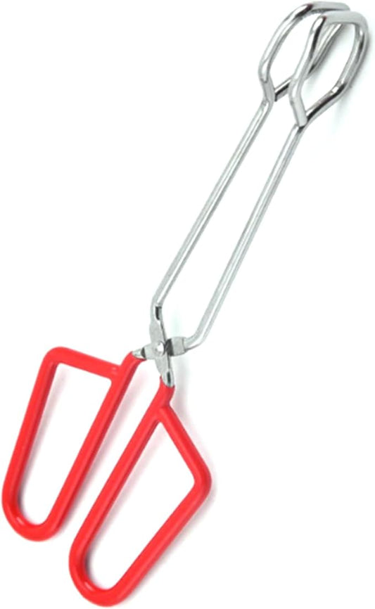 26x8.9cm Heavy Duty Stainless Steel Kitchen Tongs Non Slip Comfortable Red Handle Scissor Design Heat Resistant Suitable for Barbecuing and Cooking