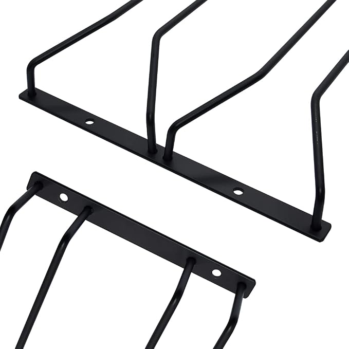 40cm Black Wine Glass Rack, Stemware Rack, Wire Hanging Rack, Under Cabinet Metal Wine Glass Holder (2 Rows,1 Pack)