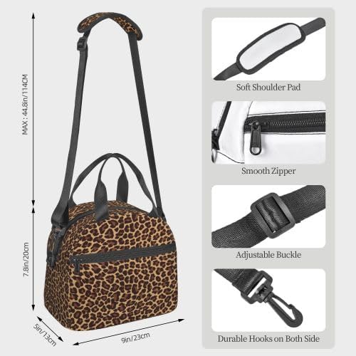 Leopard Lunch Box Insulated Lunch Bag Reusable Sling Bag With Adjustable Shoulder Strap Cooler Tote Bag For Men Women