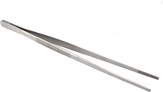 O'Creme Stainless Steel Precision Kitchen Culinary 8 Inch Tweezer Tongs (8" Straight, Silver)