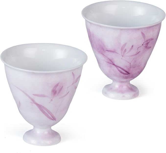 KAMMAK Ceramic Tea Cups Small, Cute Vintage Coffee Cup Set of 2, Porcelain Teacups Espresso Mug, 2.8oz Hand Painted Chinese Afternoon Tea Party Mugs, Birthday Gift for Women Men, Youlan Flower