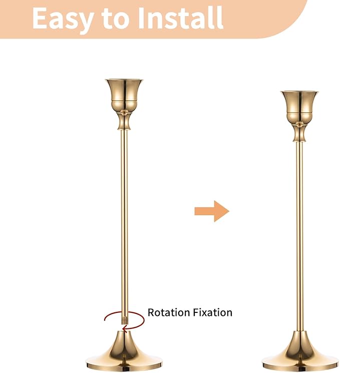 Nuptio Candlestick Candle Holders 15 Pcs Candle Stick Holder Gold Taper Candle Holder Candle Stand for Wedding Party Thanksgiving Halloween Birthday Mantel Baby Shower Table Centerpieces Decor