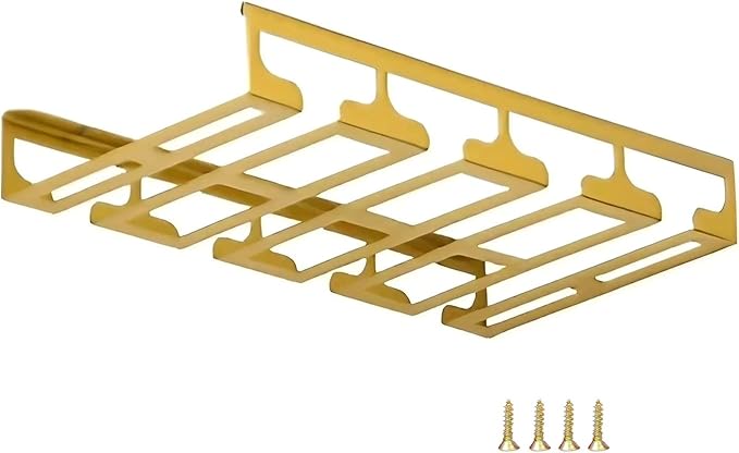 Wine Glass Holder Under Cabinet, Gold Metal Wine Glass Hanger, Hanging Stemware Rack with Screws for Bar Kitchen (Color : C, Size : 16inch/41cm)